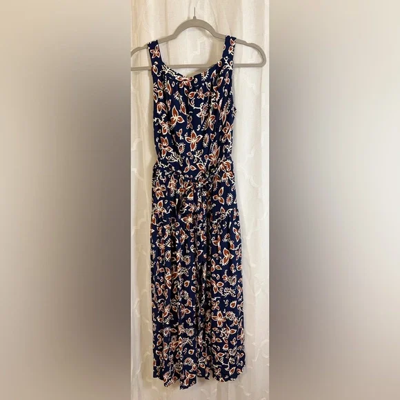 J. Crew | Navy Floral Tie-Waist Maxi Dress | Size 6 - Picture 2 of 11